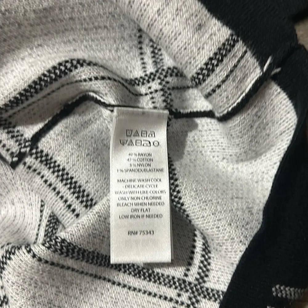 Cynthia Rowley M Black White Window Plane Plaid Long Sleeve Crew Sweater Dress